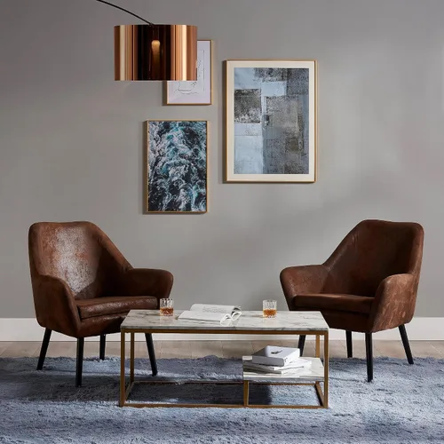 Vista 2 de Teamson Home Marmo Mesa auxiliar rectangular moderna de mármol sintético con estante de almacenamiento y superficie fácil de limpiar para sala