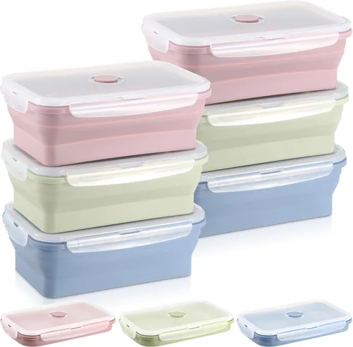 Vista 8 de Mifoci 6 recipientes de silicona para alimentos, contenedores plegables de almacenamiento de alimentos con tapas herméticas, apilables