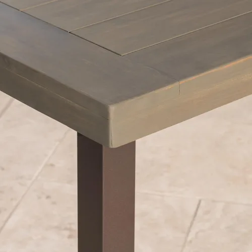 Vista 4 de Christopher Knight Home Della - Mesa de comedor de madera de acacia para exteriores con patas de metal, acabado gris / metal rústico