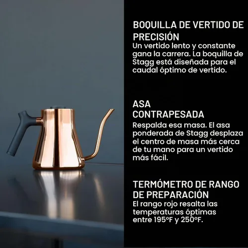 Vista 2 de Fellow Stagg - Hervidor de cuello de cisne para café y té, boquilla de precisión Termómetro Brew-Range, acero inoxidable, mango equilibrado, Negro