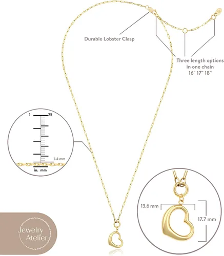 Vista 5 de Jewelry Atelier Collares de corazón rellenos de oro, dije de corazón relleno de oro amarillo de 14 quilates con cadena de clip sólida para mujer
