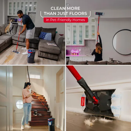 Vista 5 de O-Cedar H2prO Sistema de trapeador plano Herramienta de limpieza rápida Limpia con agua limpia Mopa de microfibra reutilizable y lavable a