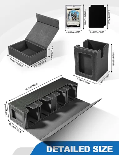 Vista 2 de UAONO Caja de cartas para MTG con pantalla Commander, funda de cartas 5 en 1 con capacidad para más de 800 tarjetas sin mangas, organizador