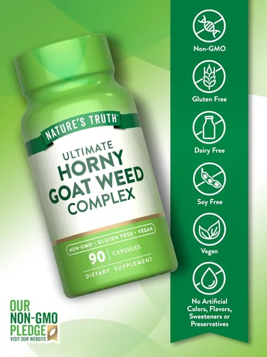 Vista 3 de Nature's Truth Horny Goat Weed Complex 90 cápsulas con raíz de maca Suplemento de hierbas vegano, sin OMG y sin gluten