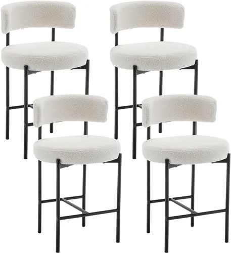 Vista 13 de Canxkun Taburetes de Bar Boucle Juego de 2, 24" Taburetes de Mostrador Modernos con Respaldos, Taburetes de Bar Tapizados para Isla de Cocina, Bar