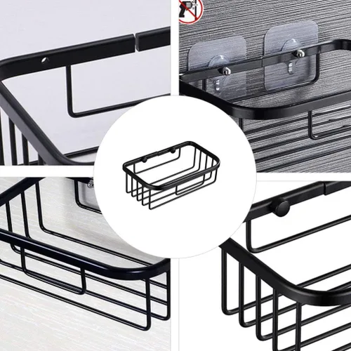 Vista 7 de Ventosa ducha baño pared estante de acero inoxidable cesta rectangular para champú grande ducha gel Tiolet soporte de papel negro