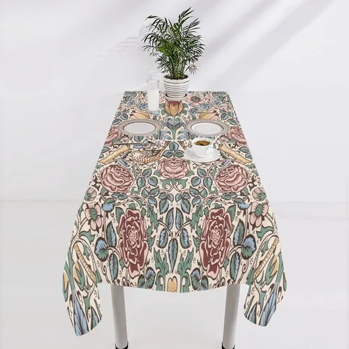 Vista 57 de Mantel Floral Retro de Pájaros, Diseño Original Bohemio William Morris Estampado Cubierta de Mesa para Hogar Picnic Fiesta Comedor Cocina William