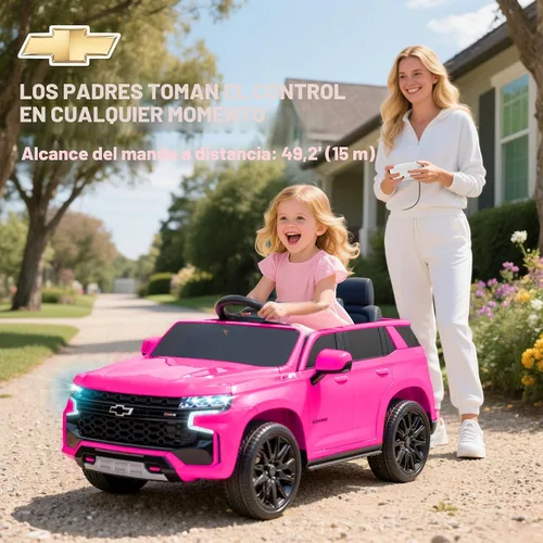 Vista 4 de Aosom - Automóvil de paseo con licencia Chevrolet Tahoe, juguete eléctrico con batería de 12 V y 7 AH, con control remoto para padres, luces LED