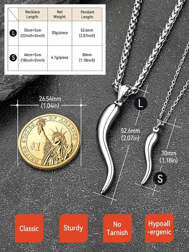 Vista 4 de FaithHeart Collar con colgante de cuerno italiano para mujeres y hombres, chapado en platanegrooro, acero inoxidable, collar de cornicello, cadenas