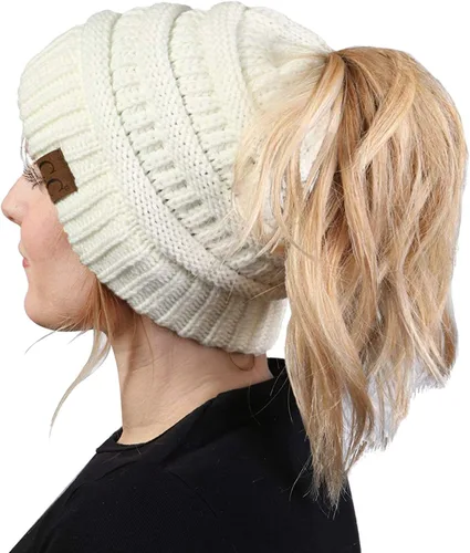 Vista 200 de Funky Junque - Gorro para mujer con ranura para cola de caballo