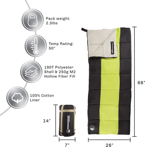 Vista 2 de Lightweight Sleeping Bag - Carrying Bag with Compression Straps Included - for Adults, Kids, Camping, Backpacking, and Sleepovers by Wakeman Outdoors