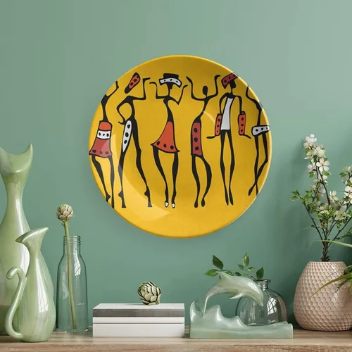 Vista 5 de Platos decorativos, adorno de impresión africana, personajes de bailarines africanos, gráficos felices, 10 pulgadas, decoración de pared de cocina