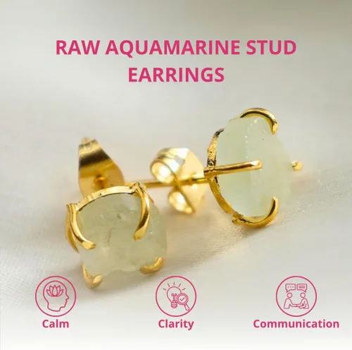 Vista 112 de Gempires Natural Raw Prong Setting Stud Earrings, 8-10 mm Crystals Earring, Handmade Jewelry, Gift for Her