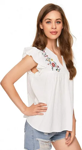Vista 7 de Floerns - Camisa con diseño de estilo mexicano bordado bohemio para mujer