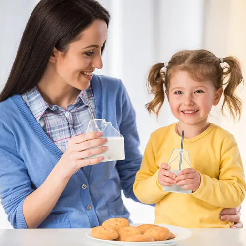 Vista 6 de 6 piezas de cartón de leche transparente reutilizable con 6 pajitas de acero inoxidable, botella de leche de vidrio de 12 onzas, mini jarra