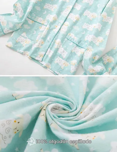 Vista 6 de CHUNG Conjunto de pijama de franela para mujer, tops con botones de algodón cepillado, pantalones S-XL, ropa de dormir, ropa de descanso, acogedora