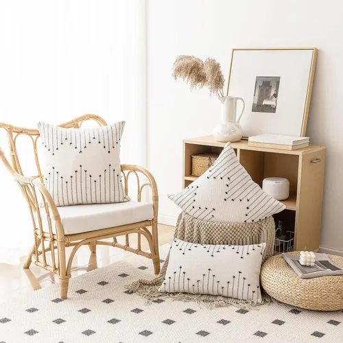Vista 4 de LILEPOY Juego de 2 fundas de cojín boho de 18 x 18 pulgadas, fundas decorativas texturizadas estilo rústico moderno, fundas cuadradas para cojines