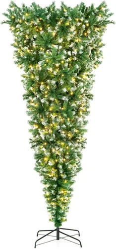 Vista 7 de DORTALA - Árbol de Navidad artificial invertido de 7 pies para decoración festiva con soporte de metal Sin encender