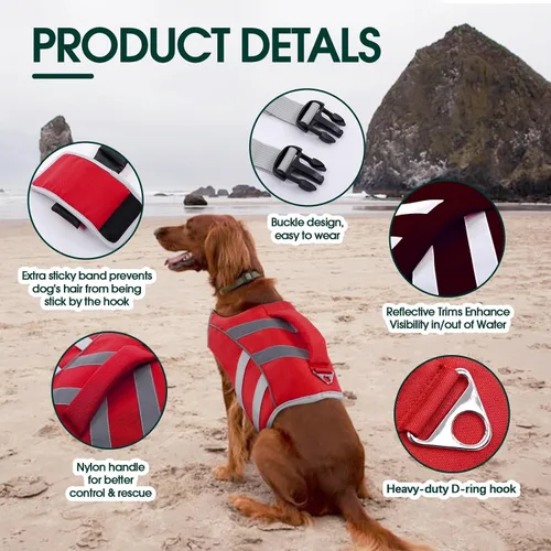 Vista 4 de Kuoser Chaleco salvavidas reflectante para perro, chaleco salvavidas para nadar y navegar Chalecos salvavidas ajustables para mascotas, traje