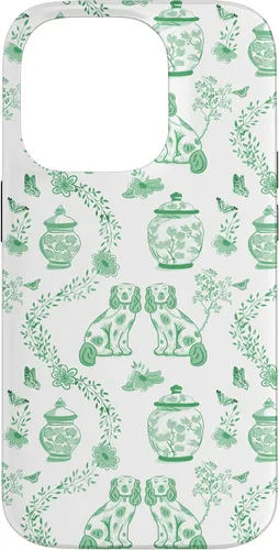 Vista 16 de Funda para iPhone XS Max Preppy Green & White Toile Chinoiserie Dogs and Ginger Jars