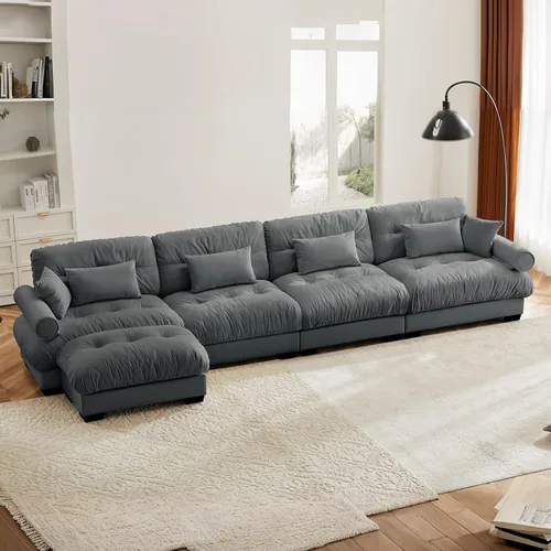 Vista 36 de Juego de sofá modular con asiento profundo de 94.4", tela de chenilla, loveseat seccional moderno para sala de estar, cómodo loveseat de felpa tipo