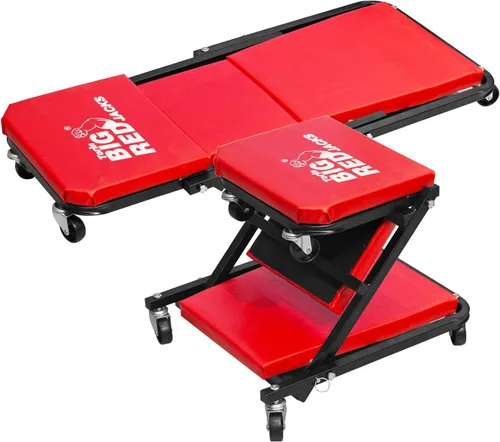 Vista 8 de BIG RED 36" Creeper Acolchado de Garaje/Taller de 2 Piezas con Ruedas, Carrito de Mecánico con Reposacabezas y 6 Ruedas, Rojo TR7565R Torin