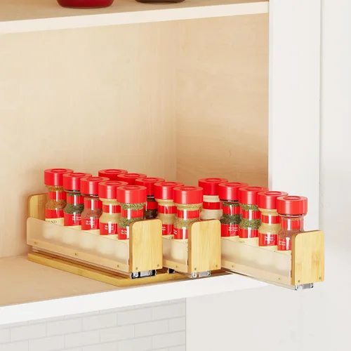 Vista 15 de SpaceAid Organizador de especias extraíble de bambú para gabinete, organizador de condimentos deslizante y resistente para despensa de cocina