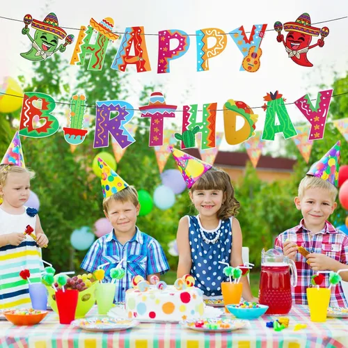 Vista 7 de Juego de 2 pancartas mexicanas de feliz cumpleaños, guirnalda de fiesta de cumpleaños, decoración de fondo para fiesta temática mexicana, fiesta