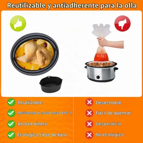 Vista 2 de Forros de Silicona Compatibles con Ollas de Cocción Lenta/Slow Cookers de 7 a 8 Cuartos, Inserto Divisor de Olla de Cocción Lenta Compatible
