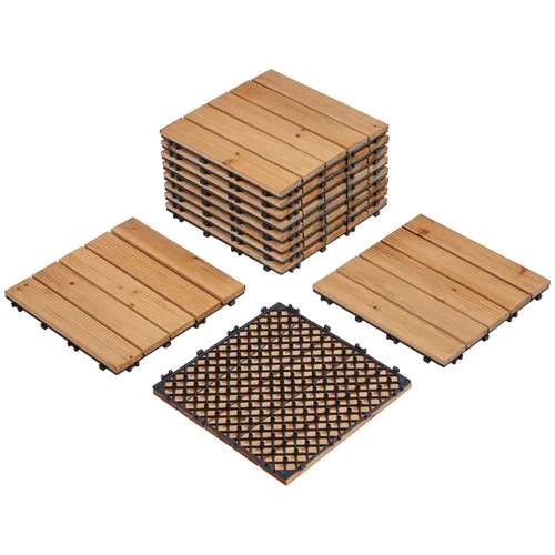 Vista 11 de Yaheetech 55 azulejos de terraza de patio entrelazados de madera compuesta de madera para cubierta de pisos de madera de 12 x 12 pulgadas, madera