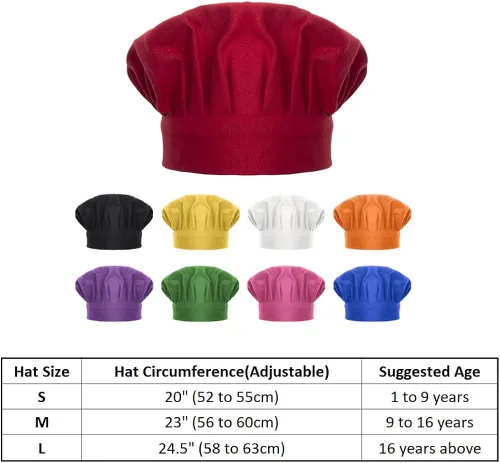 Vista 6 de TOPTIE Sombrero de chef para niños y adultos de algodón elástico ajustable para cocina cocina hornear
