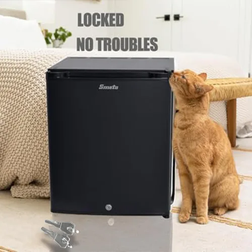 Vista 2 de SMETA Mini refrigerador con cerradura, compacto, bloqueable, sin absorción de ruido, 12 V/110 V, portátil, CC y CA, con bloqueo, para camioneta
