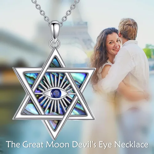 Vista 25 de YFN Collar de estrella de David de plata de ley, concha de abulón, árbol de la vida, joyería judía, regalos para mujeres y hombres