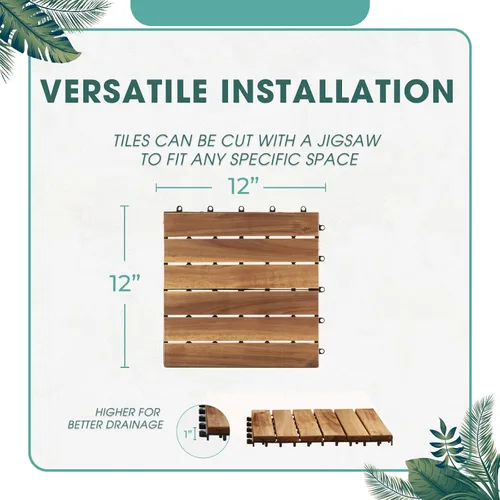 Vista 4 de Idzo Azulejos de terraza entrelazados – 20 azulejos impermeables de madera de acacia para patio, azulejos para interiores y exteriores – 2 estilos