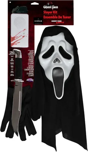 Vista 2 de Kit de máscara fantasma con capucha, guantes, cuchillo Buck, cambiador de voz, máscara de PVC suave 1/2