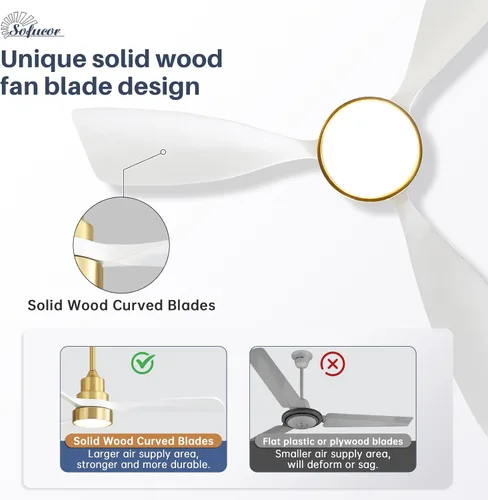 Vista 6 de Sofucor - Ventilador de techo inteligente de 48 pulgadas con luces y control remoto/APP, compatible con Alexa/Google, ventilador de techo de perfil