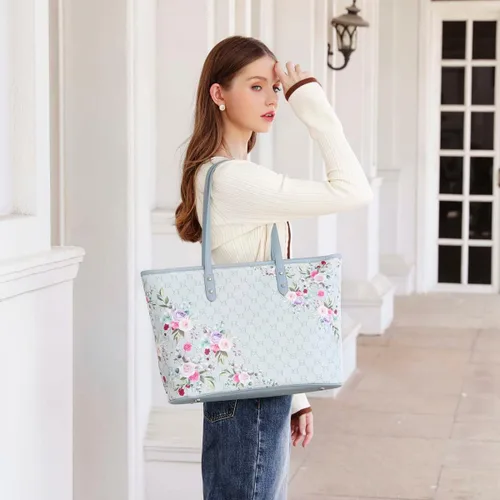Vista 2 de ER.Roulour Bolso de hombro floral para mujer, bolso cruzado elegante con asa superior, bolso hobo con correa ancha (azul), Azul