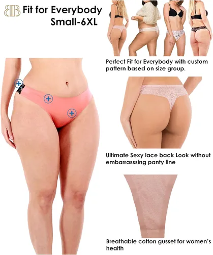 Vista 3 de Tangas para mujer, sexy, con encaje en la espalda, con estampado floral, invisibles, invisibles, sin costuras, paquete de 6, tallas pequeñas a