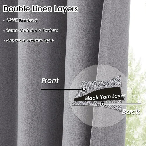Vista 3 de Melodieux Cortinas 100% opacas para dormitorio, aislamiento térmico, reducción de ruido, cortinas de ventana de lino con ojales para sala de estar
