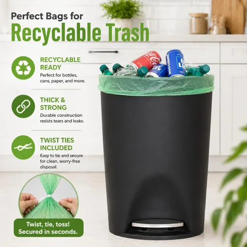 Vista 3 de Bolsas de basura biodegradables para cocina alta de 13 galones (120 bolsas), ecológicas, medianas, ecológicas, de 55 litros, aptas para vertederos