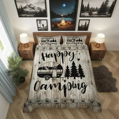 Vista 21 de Castle Fairy Juego de ropa de cama Happy Camping para niños, funda de edredón estilo granja occidental con cierre de cremallera, juego de ropa