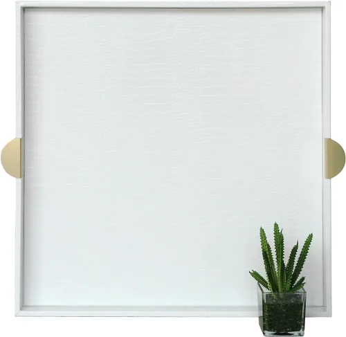 Vista 12 de HofferRuffer Bandeja Decorativa de Servir de Cuero Sintético, Elegante Bandeja Otomana para Mesa de Café, Desayuno, Bebidas, Bandeja para Servir