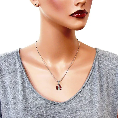 Vista 3 de dianal Boutique Silvertone adorable Little catarina encanto colgante collar y aretes Set 21" Cadena en caja de regalo. Lady Bug Fashion Jewelry