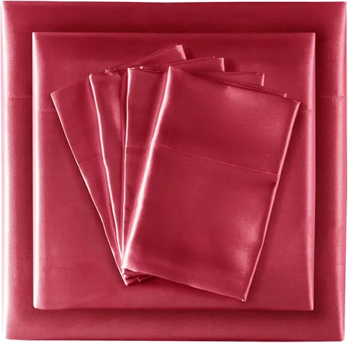 Vista 134 de Madison Park Essentials - Juego de sábanas de satén de lujo y sedoso con brillo natural, bolsillo elástico de 14 pulgadas para colchones de hasta 16
