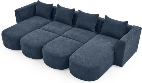 Vista 27 de Quarte Sofá seccional en forma de U, sofá modular con dos asientos individuales, dos sillas, combinación de bricolaje, tela de hilo en bucle Beige/5