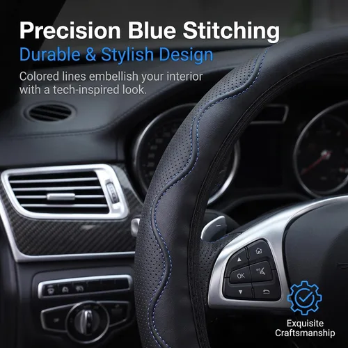 Vista 3 de Funda elástica para volante de coche universal de 15 pulgadas, fundas de volante de microfibra suave de cuero transpirable, antideslizante