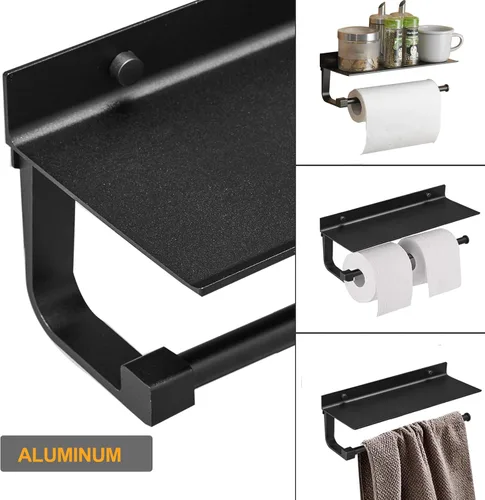Vista 4 de BESy Soporte adhesivo para toallas de papel montado en la pared para cocina de 13 pulgadas, colgador de rollo de papel de baño con estante