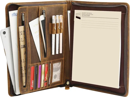 Vista 9 de Organizador de portafolio de piel Ringsun para hombres y mujeres, portafolio de cuero para negocios, currículum, bloc legal, portafolio de notas