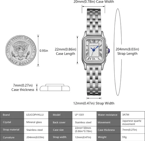 Vista 5 de Relojes pequeños de oro para mujer con funda rectangular vintage, esfera romana clásica, banda de acero inoxidable resistente al agua con cadena