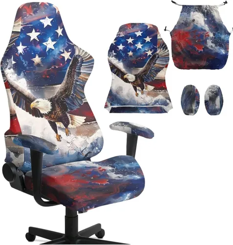 Vista 11 de Bald Eagle Gaming Protector for Students American Flag Stretchy Armrest Covers Patriotic Ergonomic Office Cover Dustproof Home & Dorm Room Decor